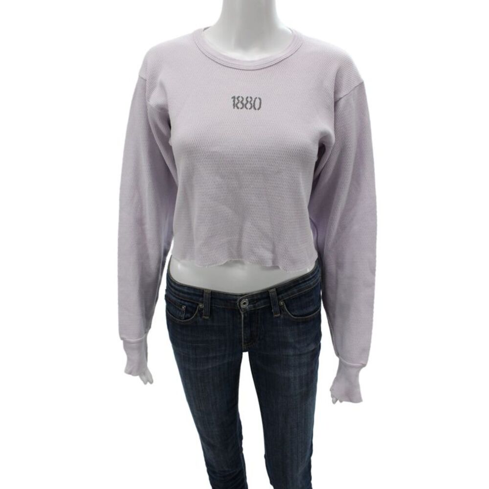 Riley Womens Cropped Waffle Knit Purple Crew Neck Long Sleeve T-Shirt Size XS